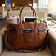 Brown leather weekender bag