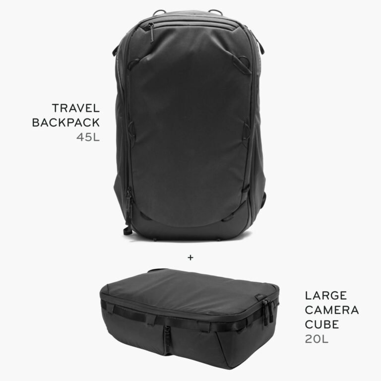 Peak Design Travel Backpack 45L packed with a Peak Design Large Packing Cube