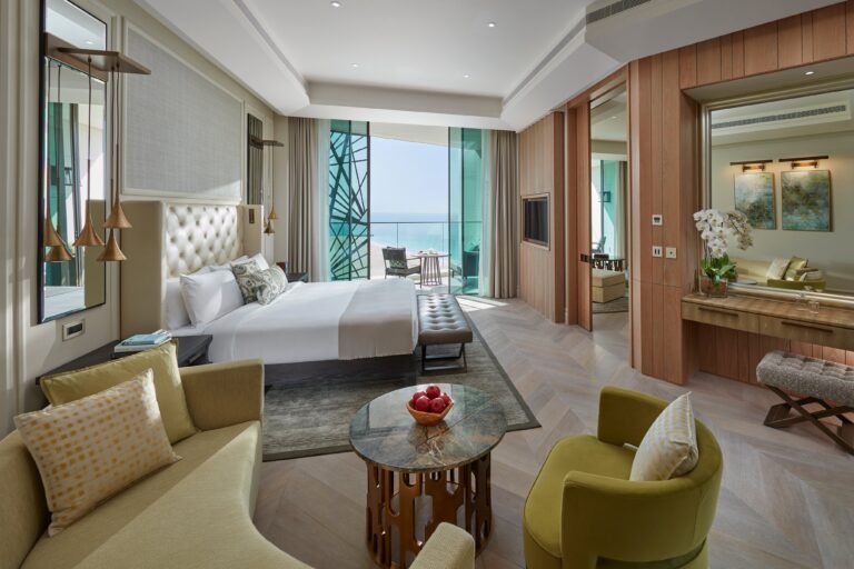 King-bed Sea View Suite with private balcony and Arabian Gulf views at Mandarin Oriental Jumeira, Dubai