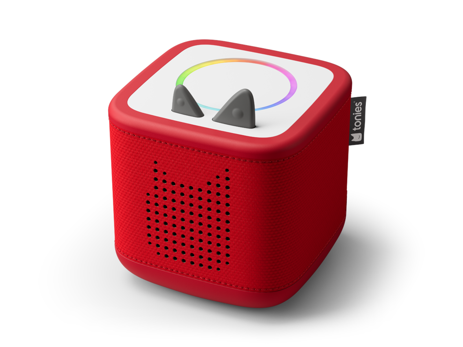 The red Toniebox 2 audio player, front view
