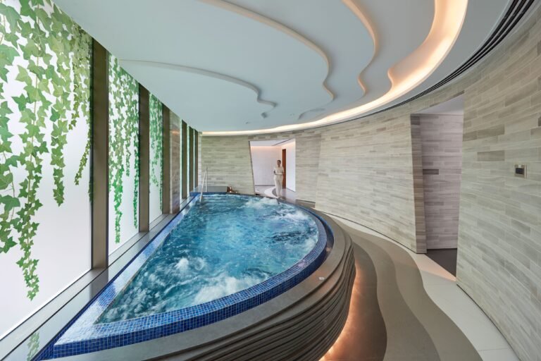 Indoor vitality hydrotherapy pool with a living ivy wall at The Spa, Mandarin Oriental Jumeira, Dubai