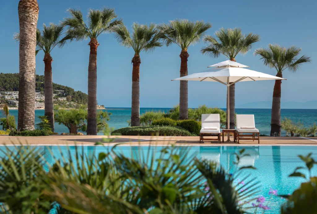 Sani Beach Resort beachfront aerial view, Halkidiki, Greece — luxury family hotel