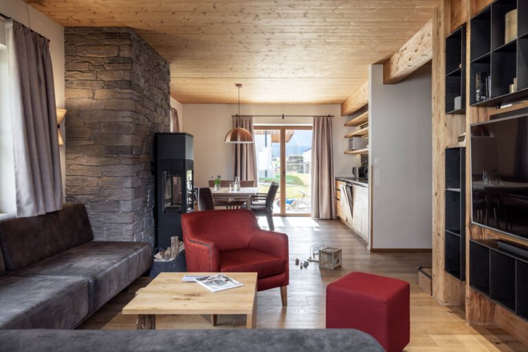 Kitchen and dining area of a family chalet