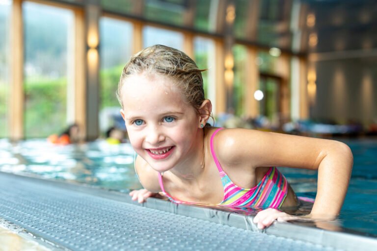 The resort's connected indoor and outdoor pools