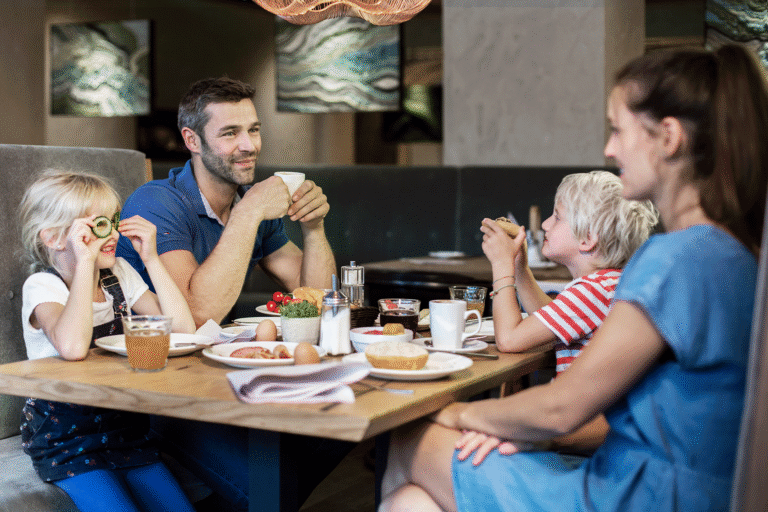 A family dining together at the resort
