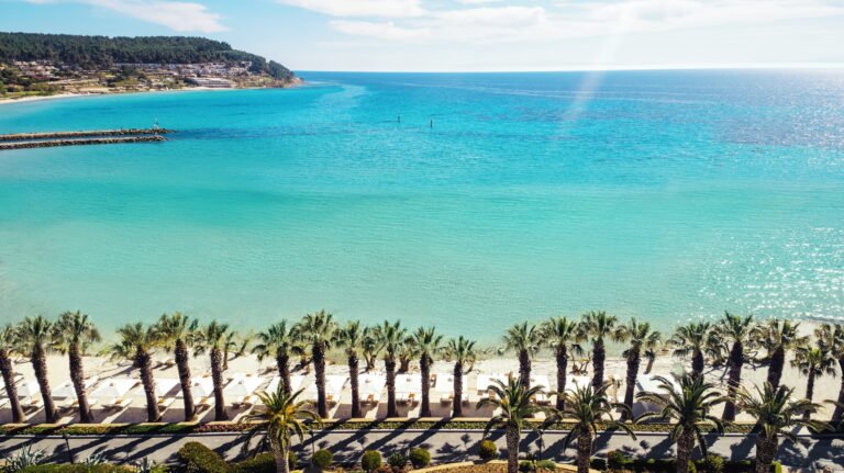 Sani Beach Resort beachfront and Aegean Sea, Halkidiki, Greece