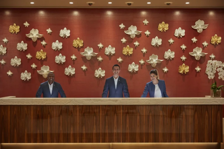 Front desk reception area with staff at Mandarin Oriental Jumeira, Dubai