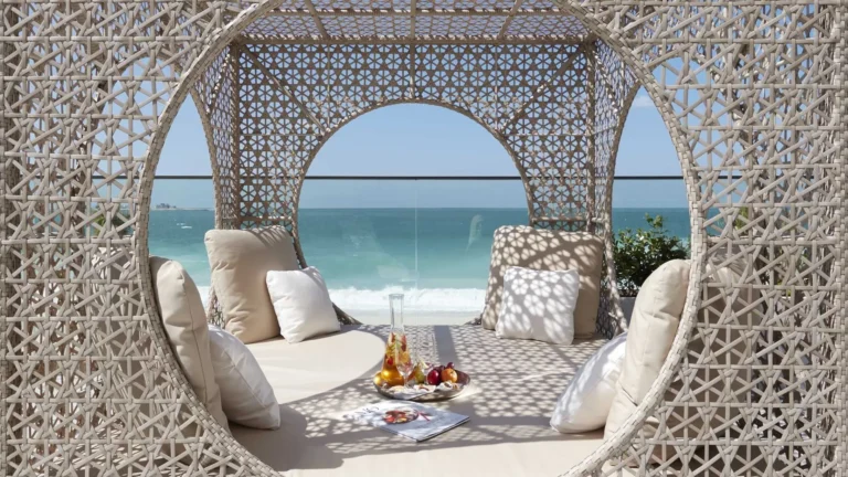 Private outdoor balcony with sea views at The Spa, Mandarin Oriental Jumeira, Dubai