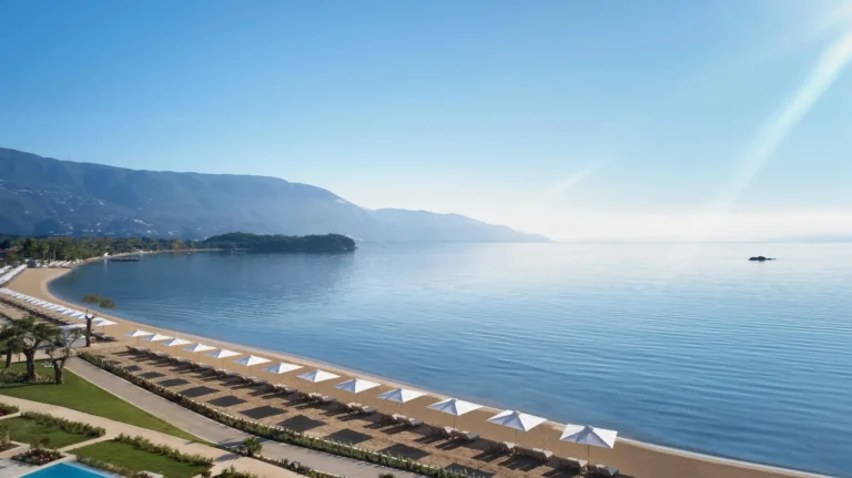 Panoramic aerial view of the Ikos Dassia beachfront