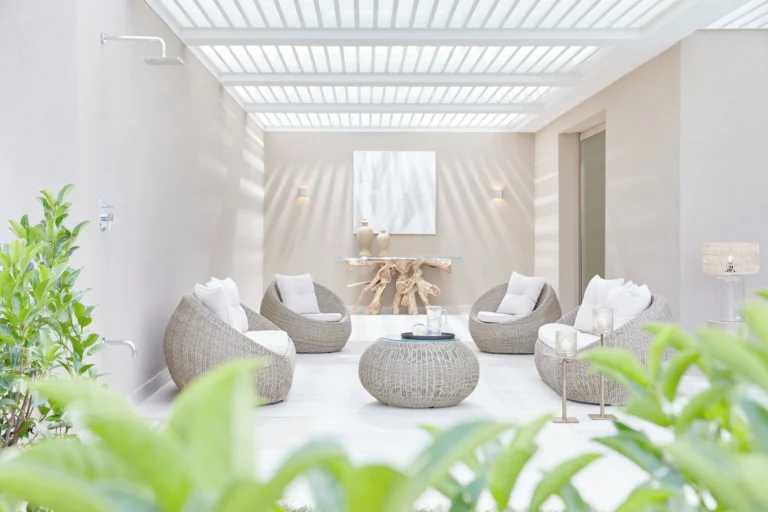 Exterior of a Deluxe Junior Bungalow Suite at Ikos Dassia