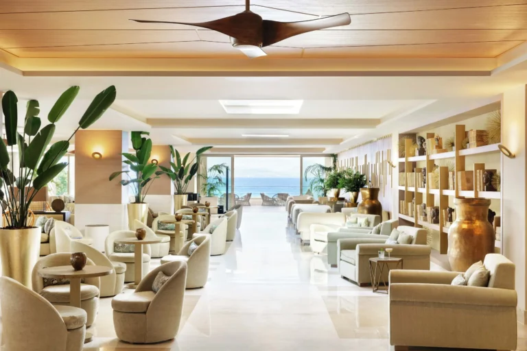 SEA lobby bar and sea-view veranda at Ikos Dassia