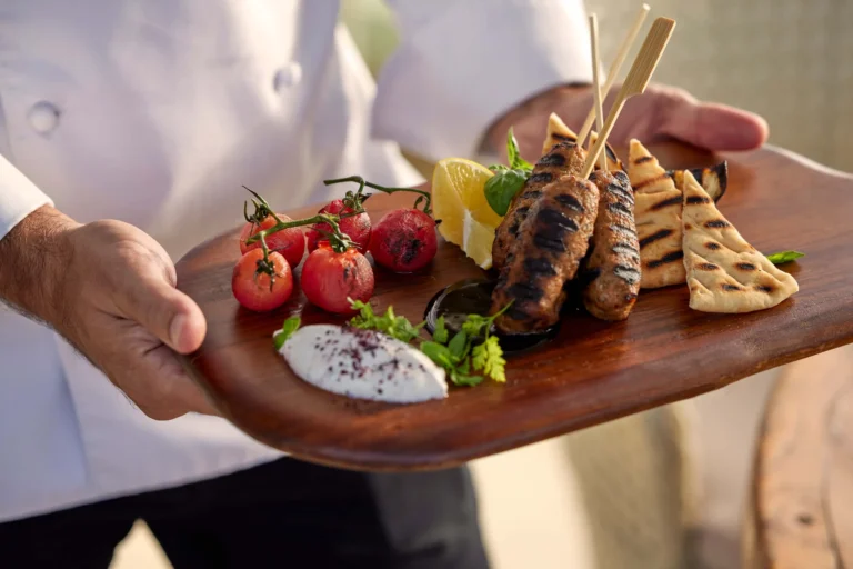 Plated gourmet course at Ikos Dassia