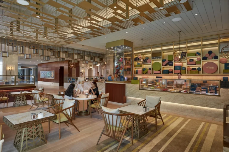 Interior of the Mandarin Oriental Cake Shop patisserie counter at Mandarin Oriental Jumeira, Dubai