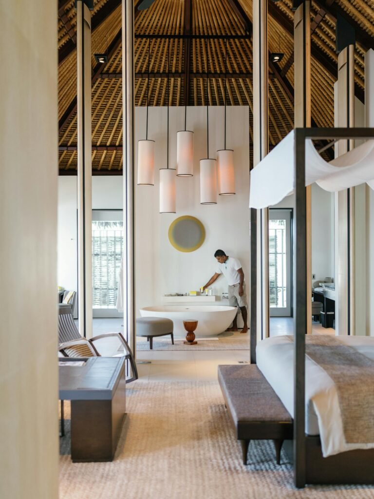 Garden Water Villa interior with private garden access at Cheval Blanc Randheli
