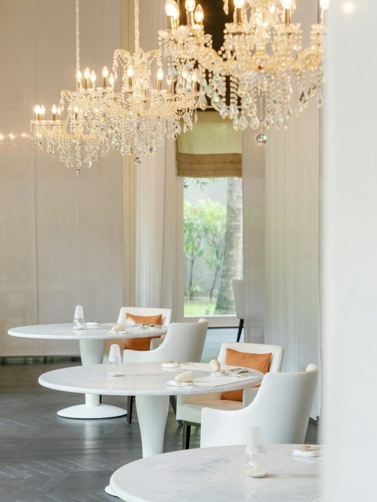 Dining room and glass wine cellar at Le 1947, Cheval Blanc Randheli