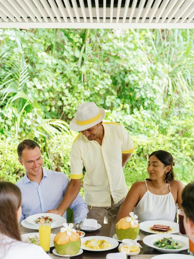Private in-villa lunch set up on an Island Villa terrace at Cheval Blanc Randheli