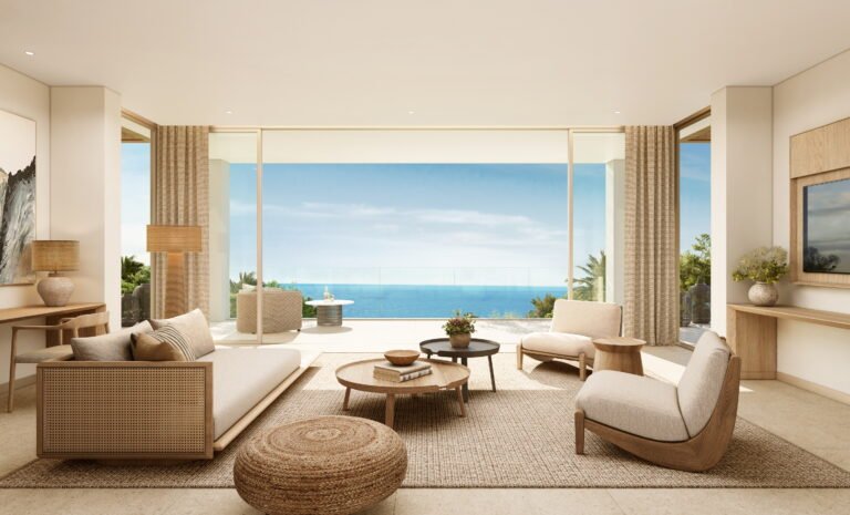 Deluxe 2 Bedroom Penthouse Suite Sea View Living Room at Ikos Andalusia, Estepona, Costa del Sol