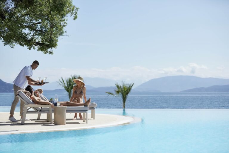 Swimming pool and terrace at Ikos Dassia, Corfu