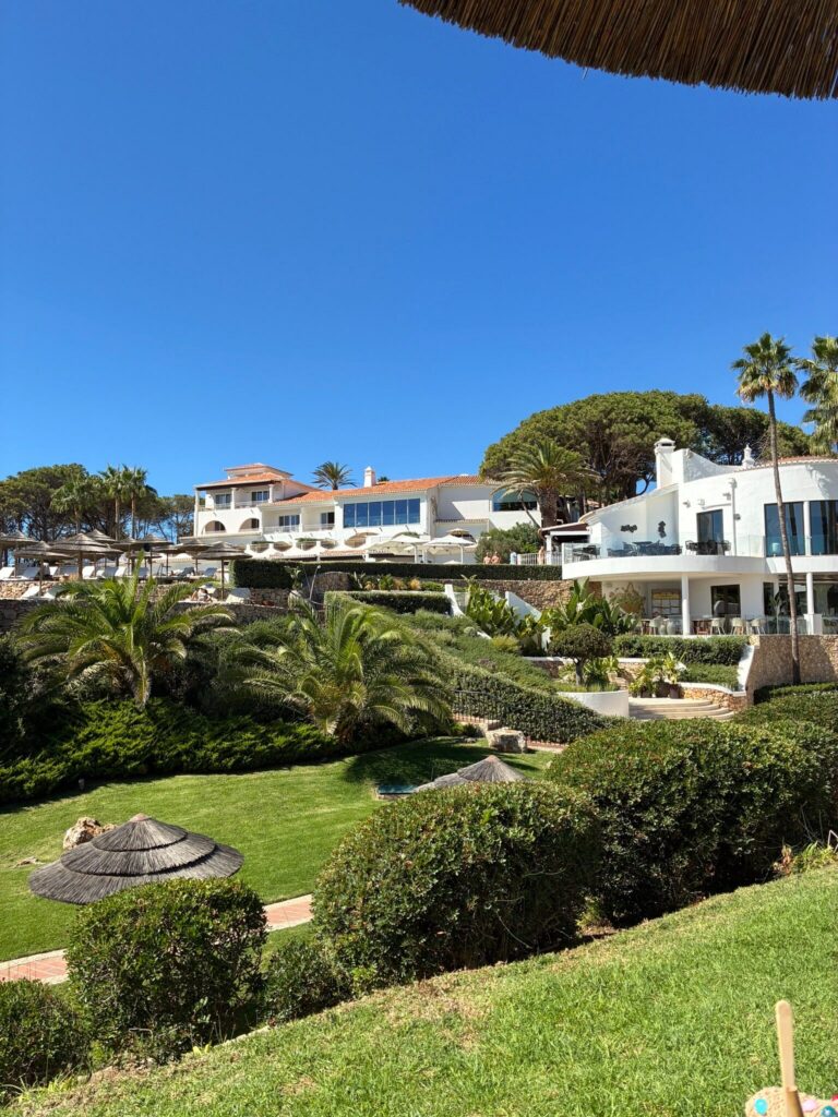 Vila Vita Parc resort buildings on the clifftop above terraced gardens