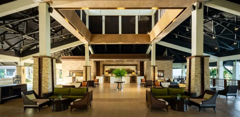 Shangri-La Rasa Ria resort beachfront with lush tropical gardens and beach
