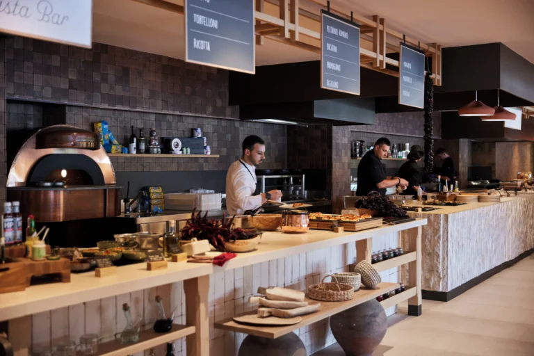 The Market restaurant interior at Ikos Porto Petro