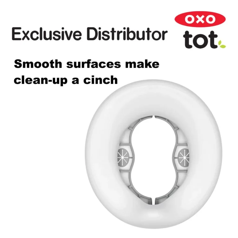 OXO Tot 2-in-1 Go Travel Potty unfolded in freestanding mode with its drawstring travel bag beside it