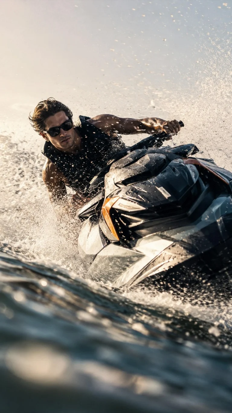 Jet skiing in the turquoise lagoon at One&Only Reethi Rah, Maldives