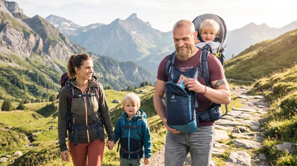 Deuter Kid Comfort Pro child carrier worn on a hike
