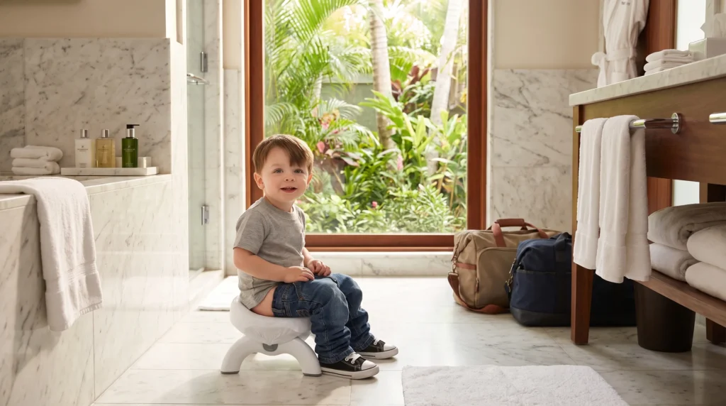 OXO Tot 2-in-1 Go travel potty set up for use
