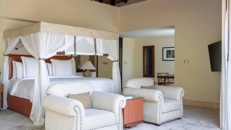Pool terrace and waterhole view at Four Seasons Safari Lodge Serengeti
