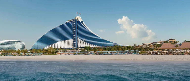 Jumeirah Beach Hotel Dubai aerial view of the resort complex and beachfront