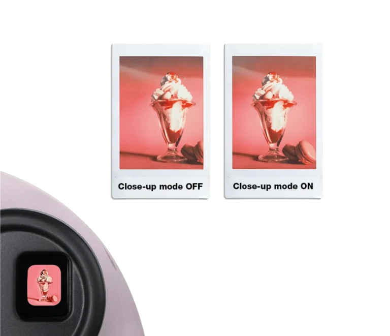 Fujifilm Instax Mini 12 close-up mode feature image showing the lens dial and close framing