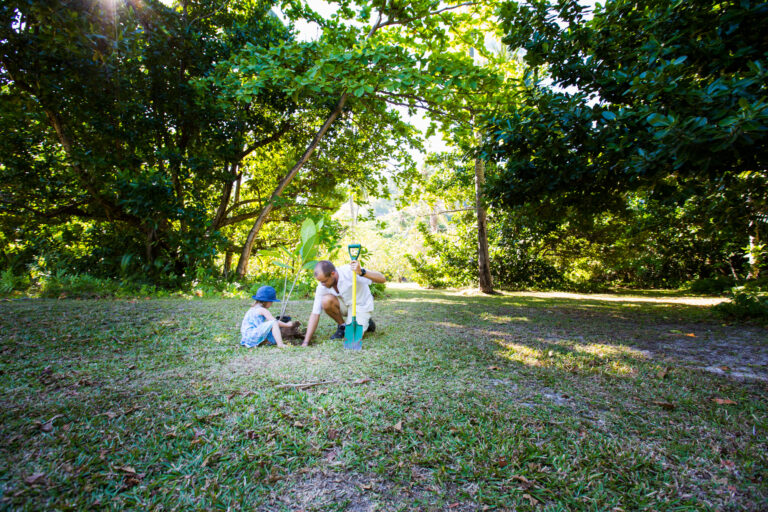 North Island, Seychelles — Conservation child planting trees