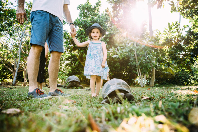 North Island, Seychelles — Conservation child with Tortoise