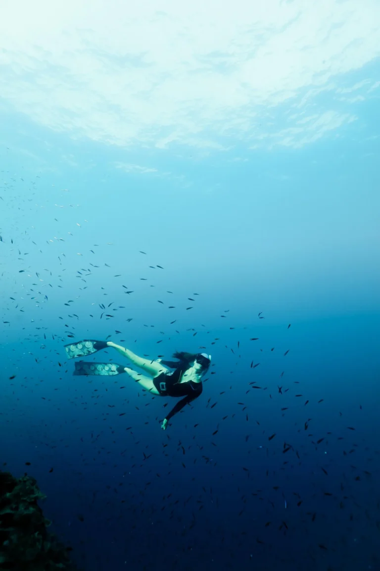 Freediving in the clear lagoon at One&Only Reethi Rah, Maldives