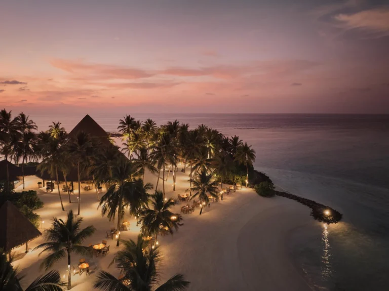 Fanditha beachfront Middle Eastern restaurant at sunset, One&Only Reethi Rah