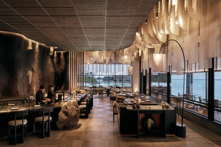 Tapasake sushi counter with chefs at One&Only Reethi Rah's overwater restaurant