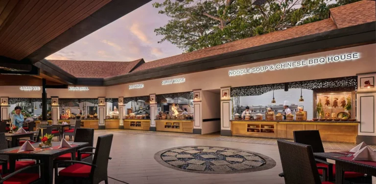 Tepi Laut restaurant at Shangri-La Rasa Ria with beachfront terrace and sea views