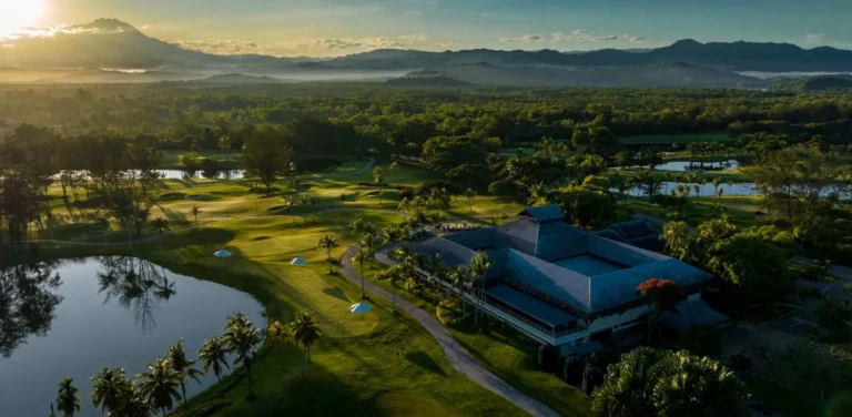 Dalit Bay Golf and Country Club clubhouse at Shangri-La Rasa Ria with manicured course