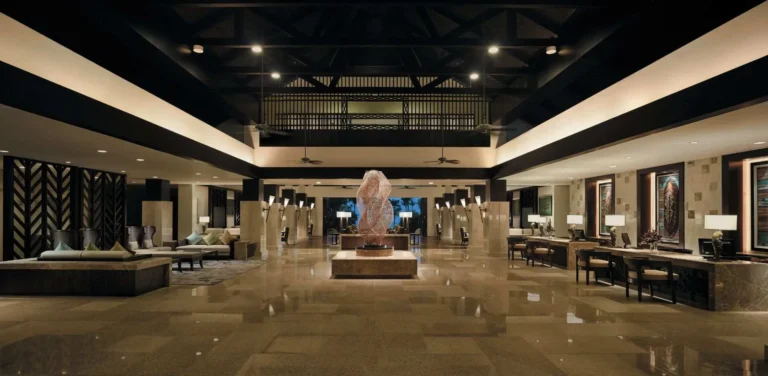 Ocean Wing lobby at Shangri-La Rasa Ria with open-air design and sea views