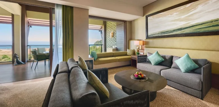 Ocean Wing Executive Suite living room at Shangri-La Rasa Ria with sea view terrace