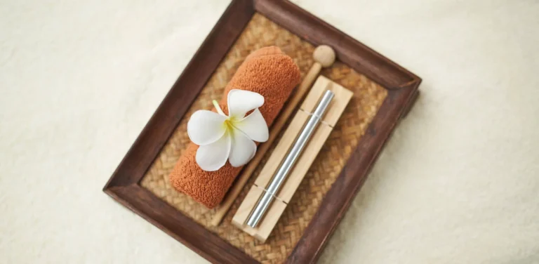 Spa relaxation area at Shangri-La Rasa Ria with pool and lush garden surroundings