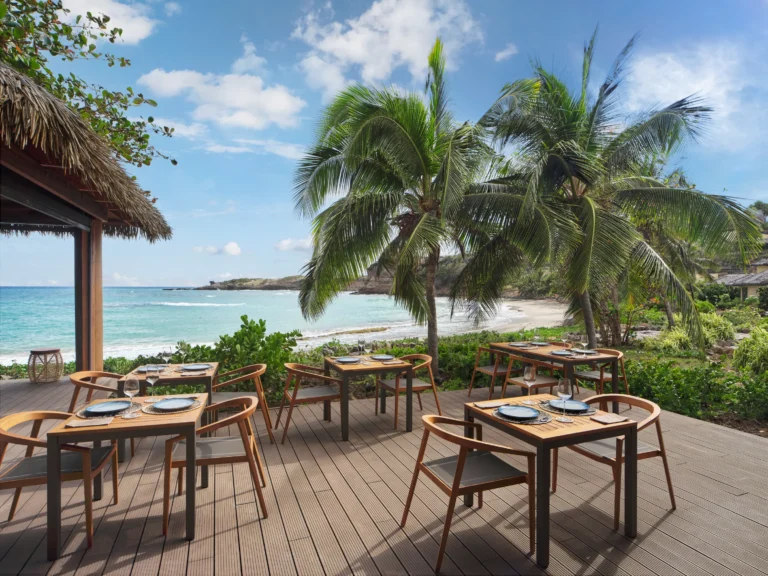 SeaFire restaurant and bar at Six Senses La Sagesse with ocean views