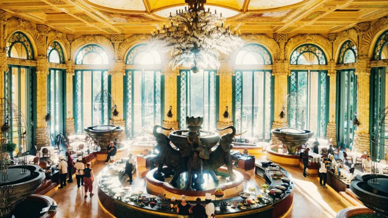 Crystal Court breakfast restaurant with grand columns and high ceilings