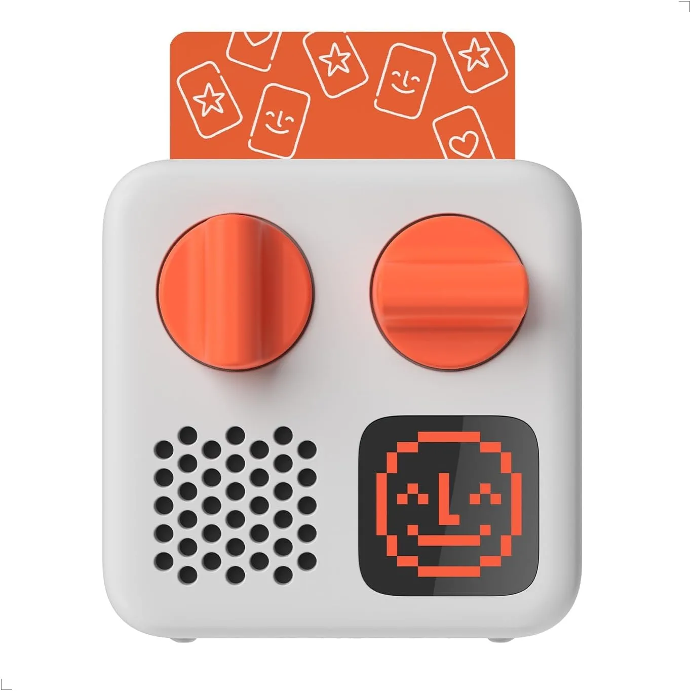 Yoto Mini 2024 Edition audio player with an orange Make Your Own card inserted, front studio view