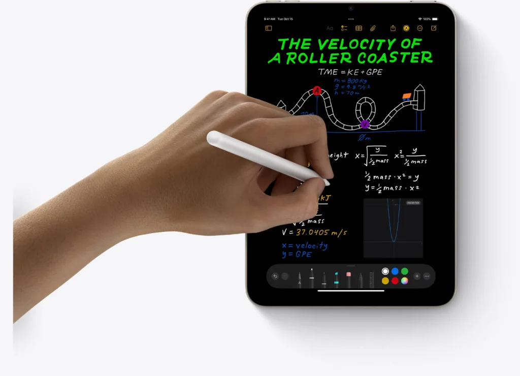 Writing with Apple Pencil Pro on iPad mini A17 Pro in Starlight