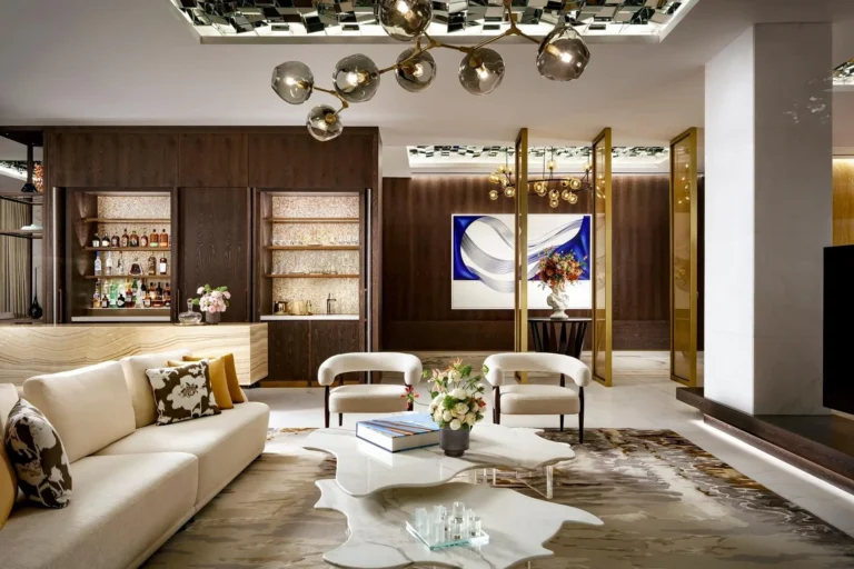 Panoramic Penthouse living room at Atlantis The Royal Dubai with sweeping sea and city views