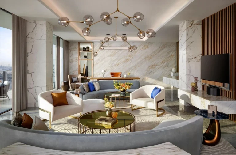 Horizon Penthouse living room at Atlantis The Royal Dubai with panoramic floor-to-ceiling windows