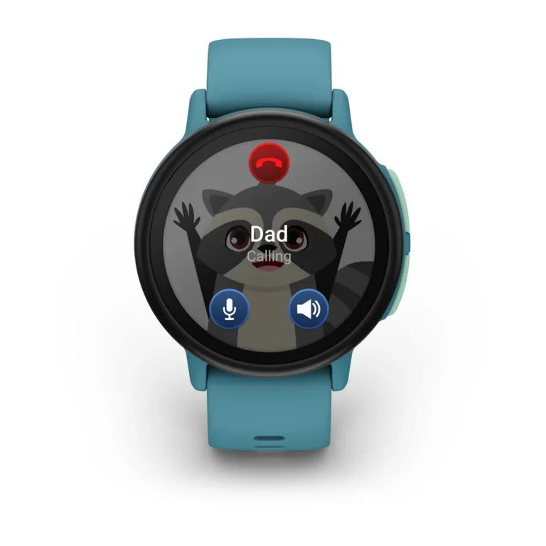 Garmin Bounce 2 in turquoise, angled studio view