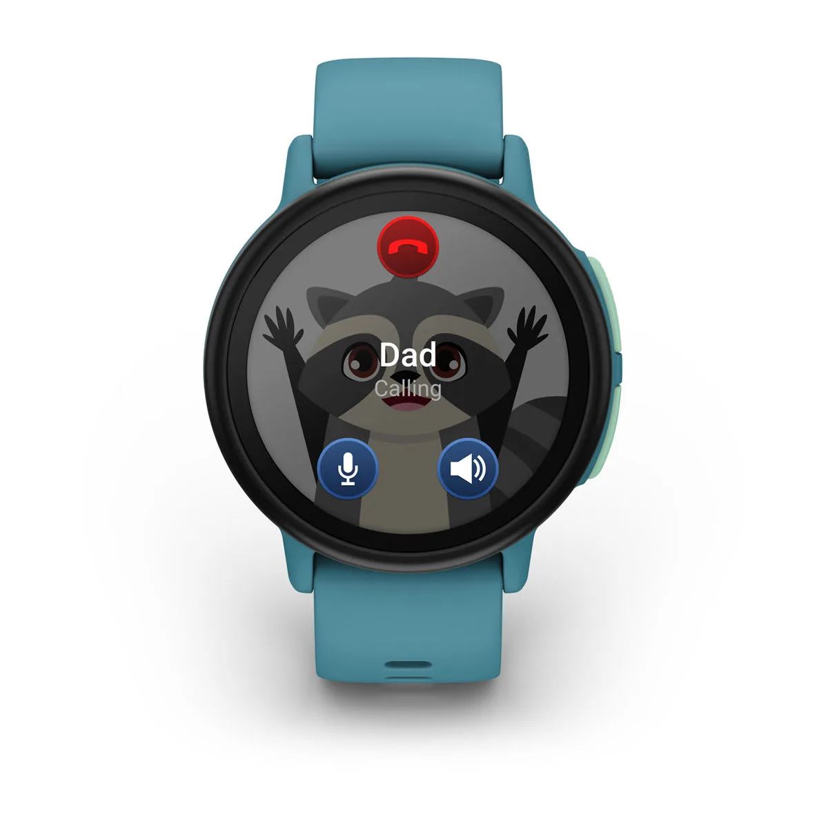 Garmin Bounce 2 in turquoise, angled studio view